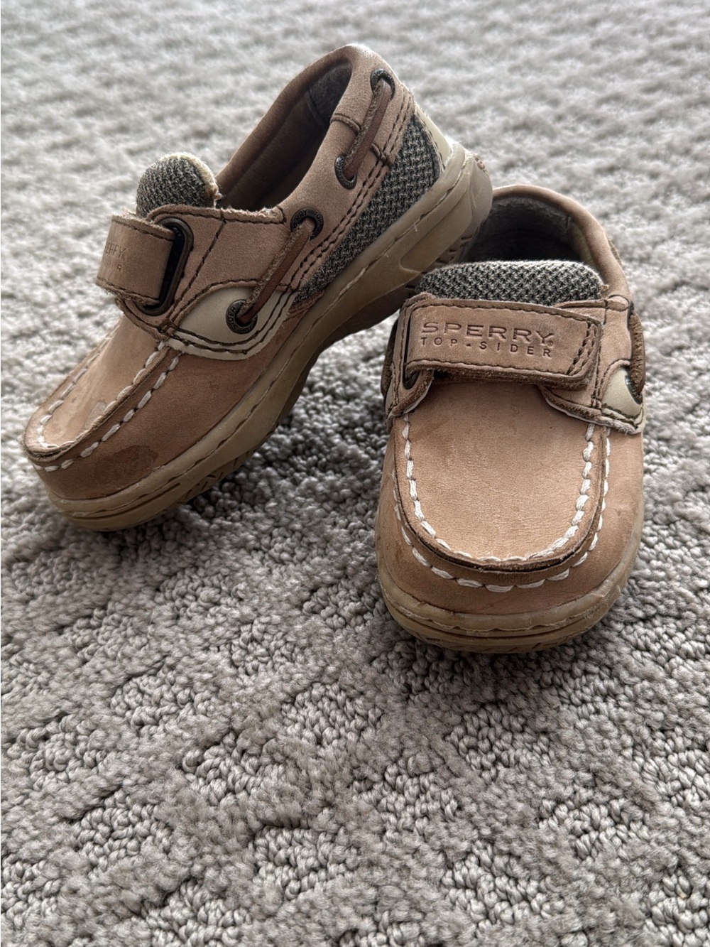 Sperry Kids Tan & Olive Hook-and-Loop Boat Shoes